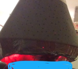 wearing first lampshade light hat